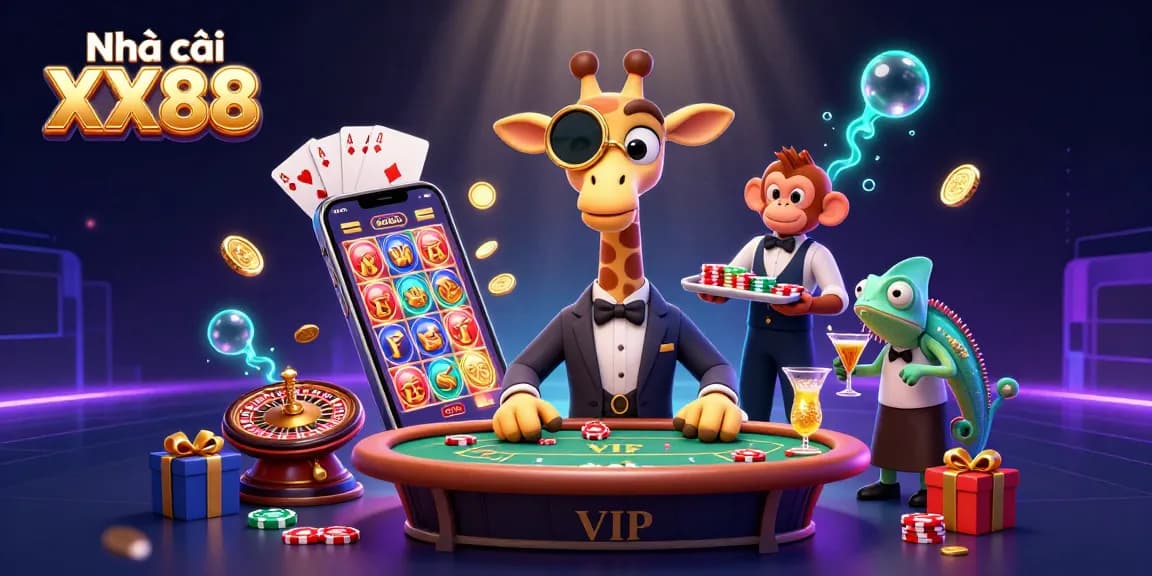 Engage in thrilling casino action with Nhà cái XX88's vibrant gaming atmosphere featuring exciting characters and games.