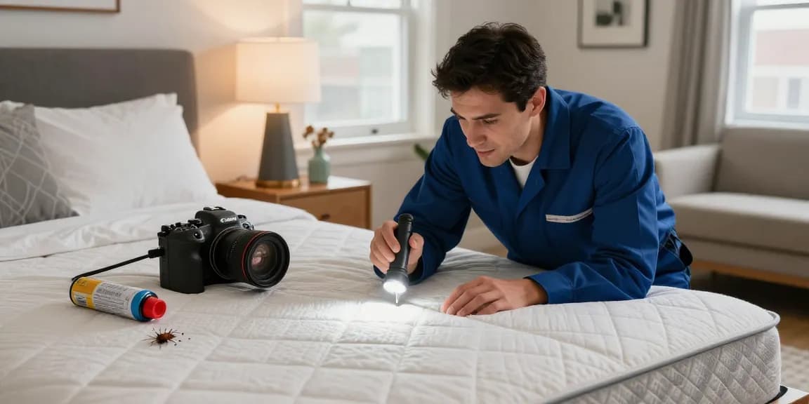 Bed bug removal expert inspecting mattress for infestations in Milwaukee bedroom.