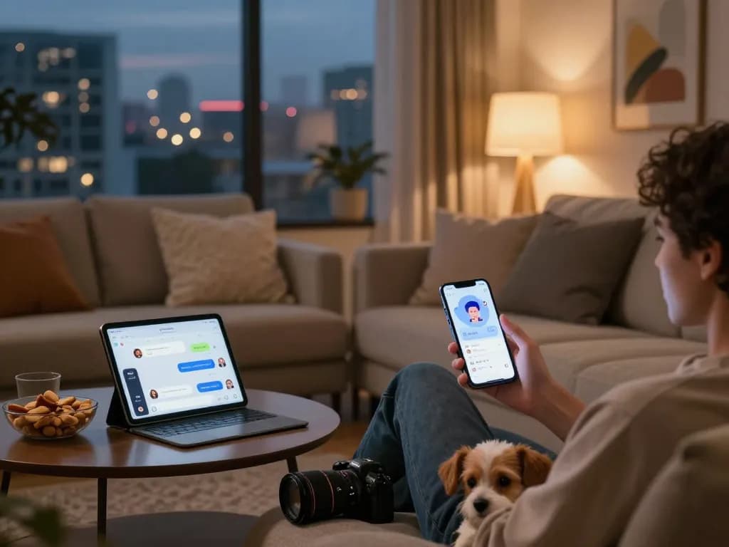 Engaging home scene highlighting porn ai chat experience with cozy ambiance and user-friendly interface.