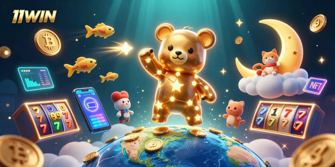Experience the excitement of winning at 11WIN with stellar characters and vibrant casino elements.