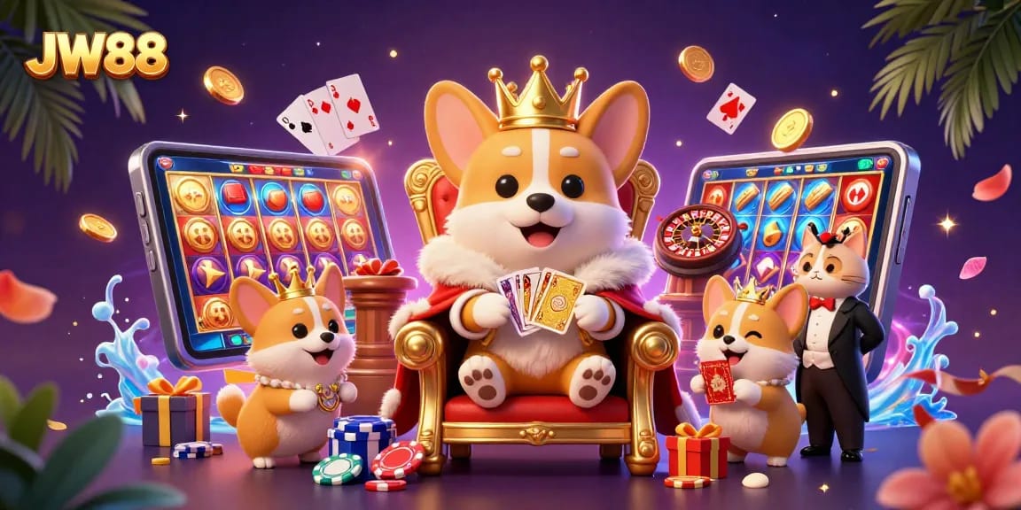 Engage with JW88's vibrant casino fun featuring 3D cartoon characters and exciting slot game elements.