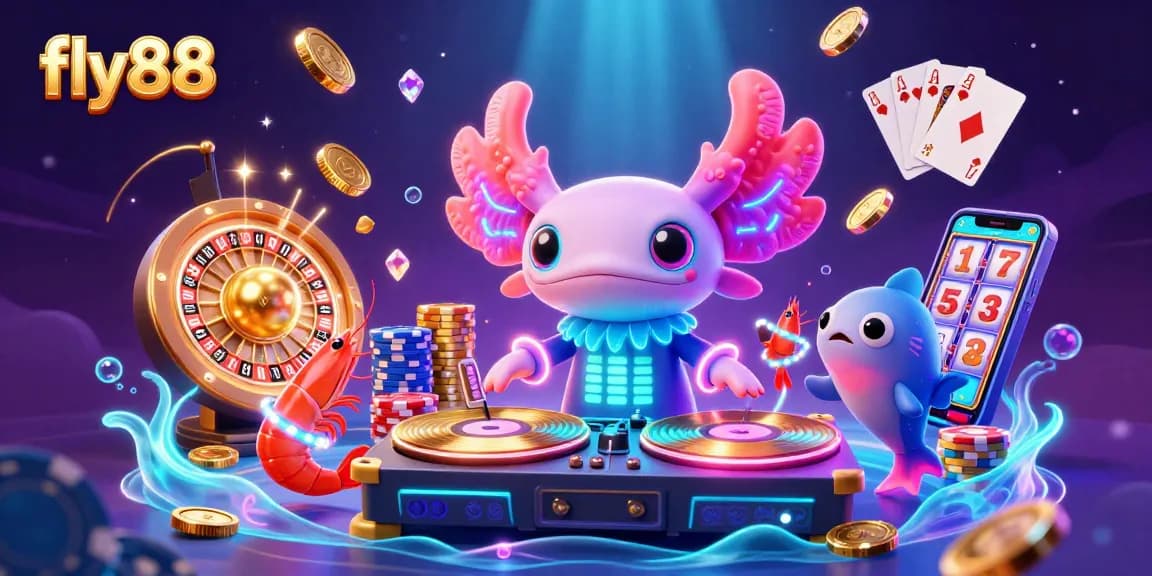 Experience the thrill of fly88 with vibrant casino energy, gold coins cascading from lively underwater characters.