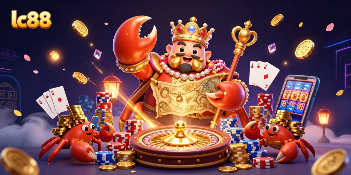 Experience the thrill of lc88 with dynamic gaming action featuring gold coins and a majestic crab emperor.
