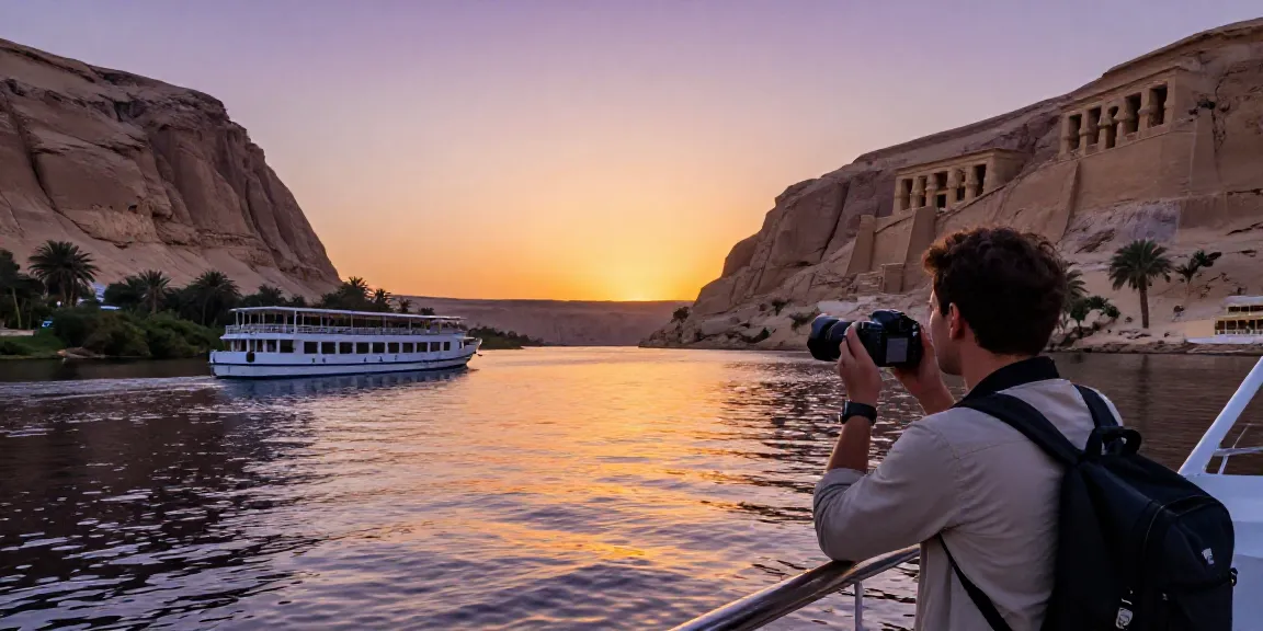 Experience a Lake Nasser cruise at sunset with captivating views