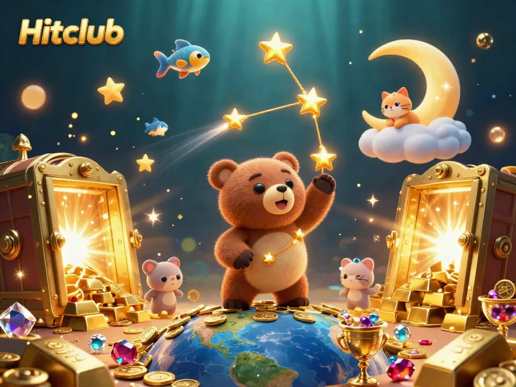 Experience the enchanting world of Hitclub where the constellation bear collects treasures in a vibrant casino scene.