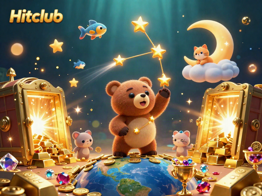 Experience the enchanting world of Hitclub where the constellation bear collects treasures in a vibrant casino scene.