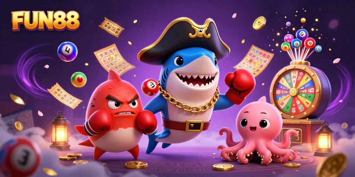Experience FUN88's vibrant excitement with a stunning casino-themed 3D illustration showcasing playful characters.