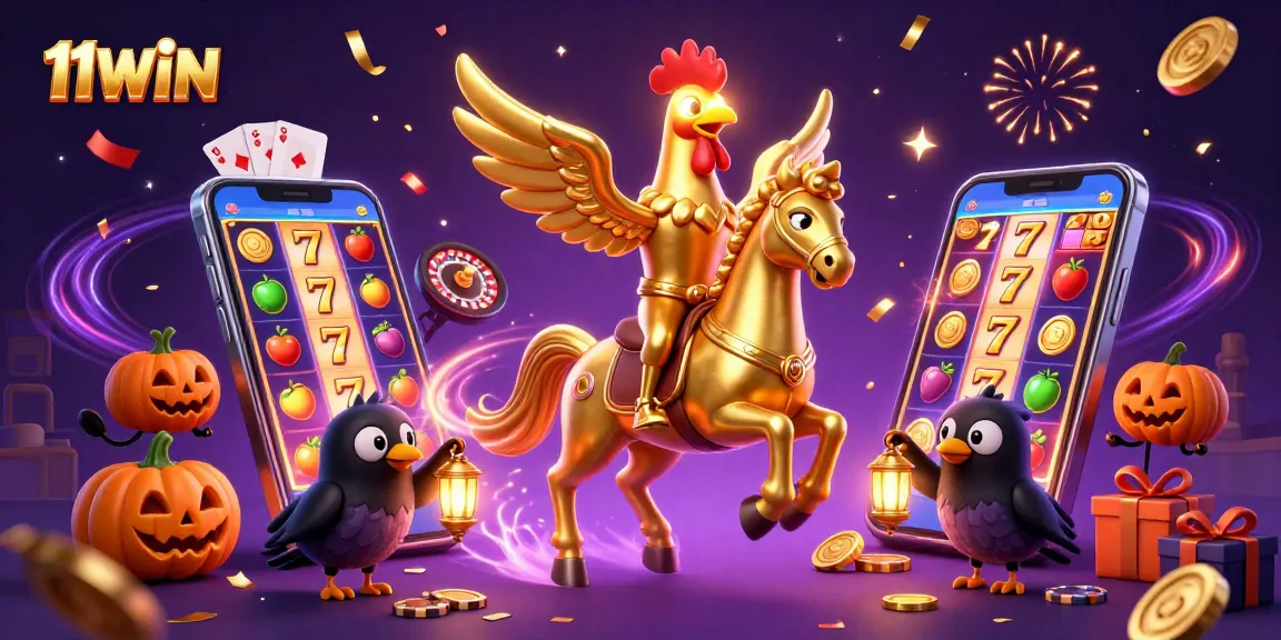Engage in thrilling wins at 11WIN with a vibrant golden rooster and casino games.