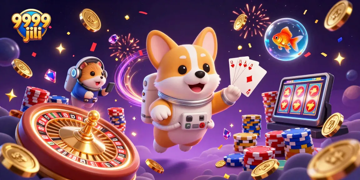 Experience fun with 999 jili through a vibrant 3D cartoon casino scene featuring playful characters.