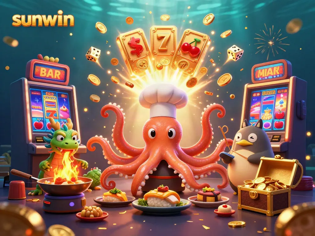 Experience sumptuous wins with Sunwin's vibrant slots scene featuring dynamic characters and casino elements.