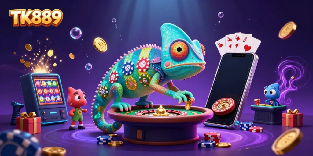 Engage with exciting games at TK889 with vibrant chameleon and dynamic casino elements
