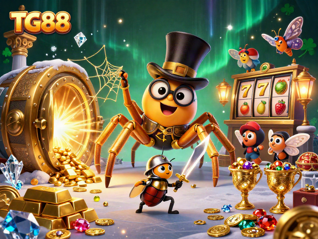 TG88 showcases a dynamic scene with vibrant characters and rich casino elements, perfect for online gaming.