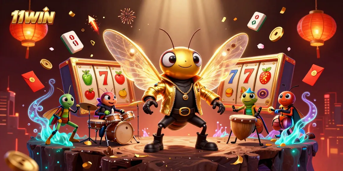 Experience exciting big wins with 11WIN as the rock star cicada leads a lively casino scene.