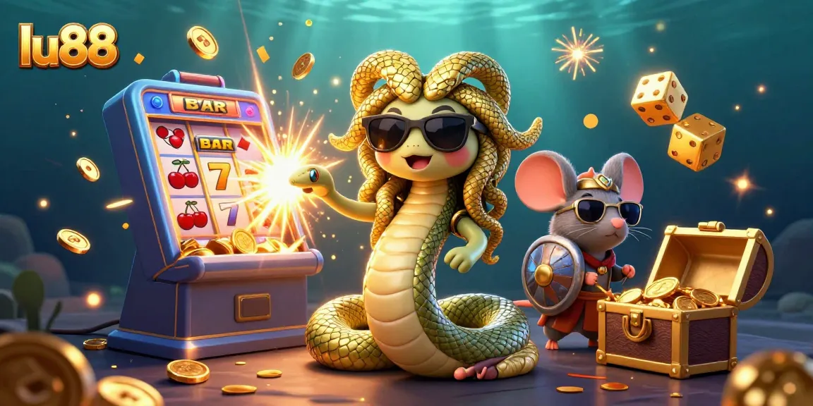 Experience thrilling gameplay at lu88 with a vibrant 3D casino illustration showcasing a fun jackpot scene.