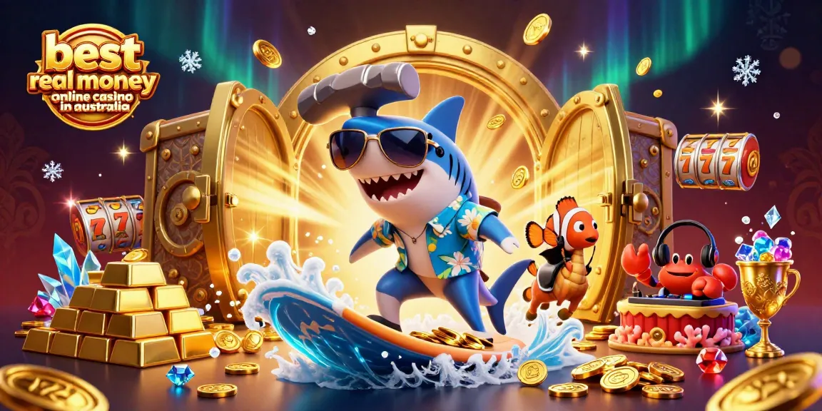 Experience the thrill at the best real money online casino in Australia with vibrant 3D casino-themed characters and treasures.