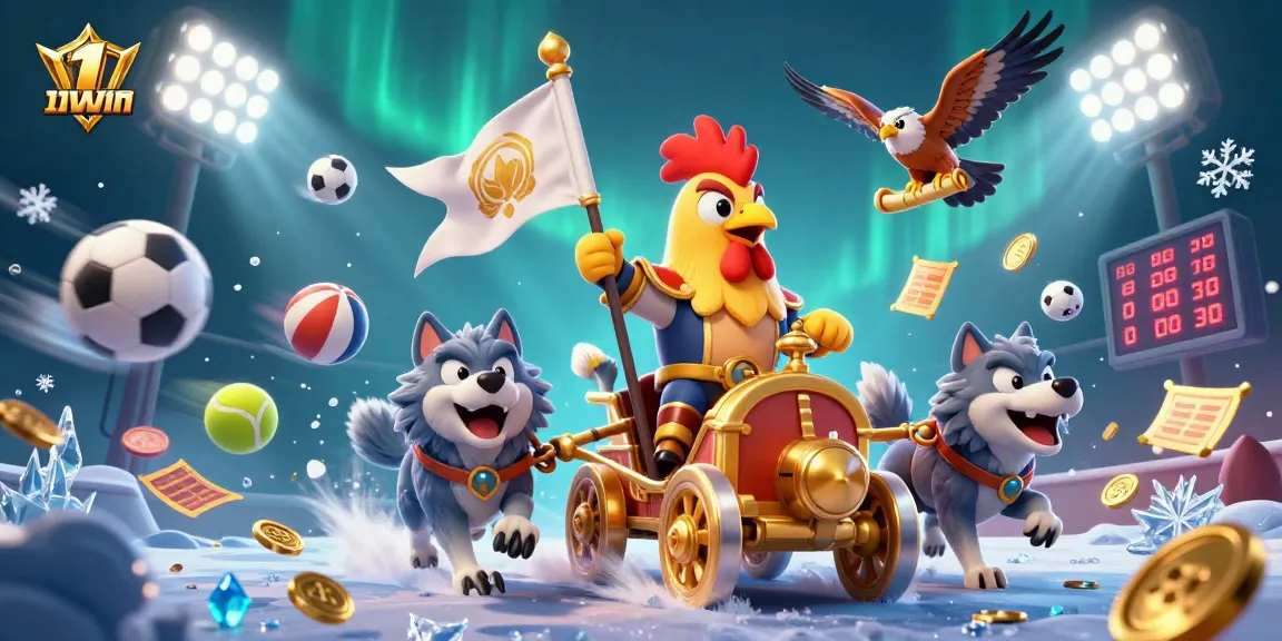 Win big with 11WIN as the rooster warlord leads a vibrant casino adventure.