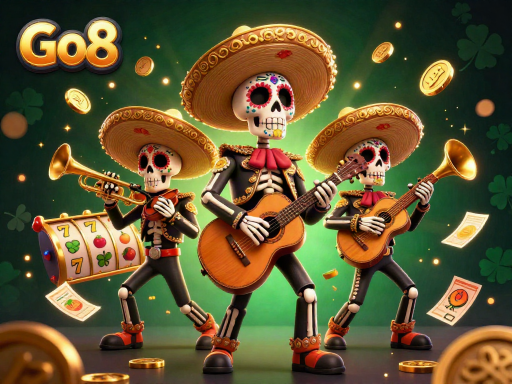 Experience vibrant Go8 gaming with lively mariachis celebrated amid dynamic slot elements.