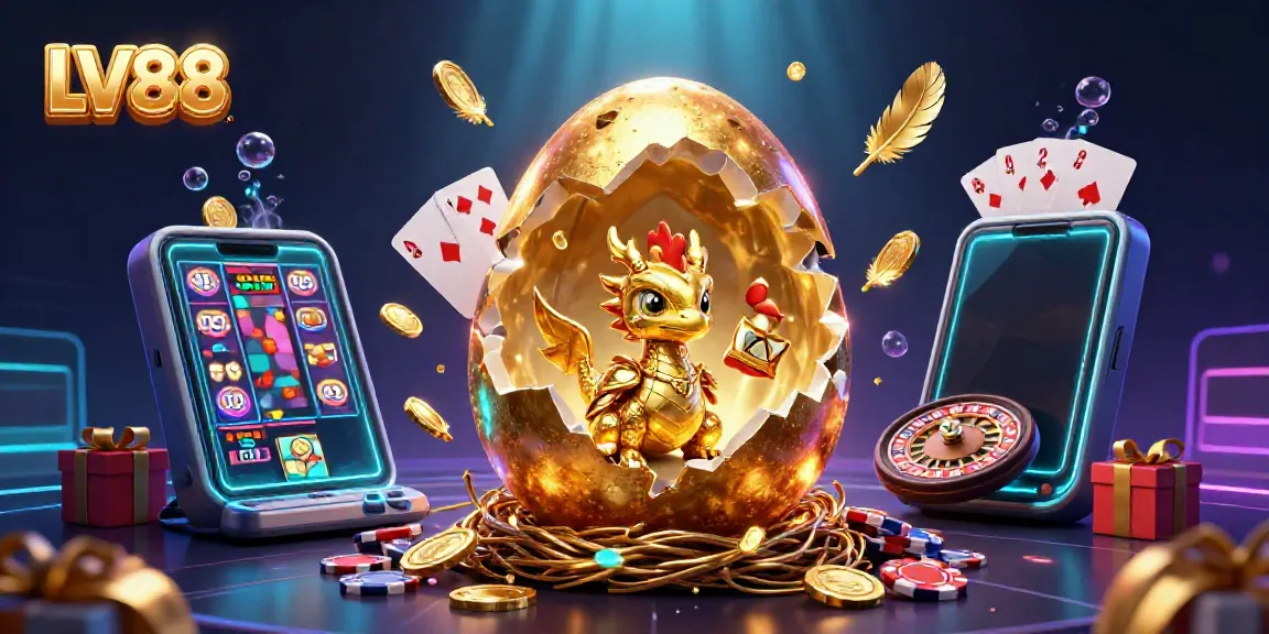 Experience the excitement of LV88 with a stunning 3D illustration featuring a golden dragon and casino elements.