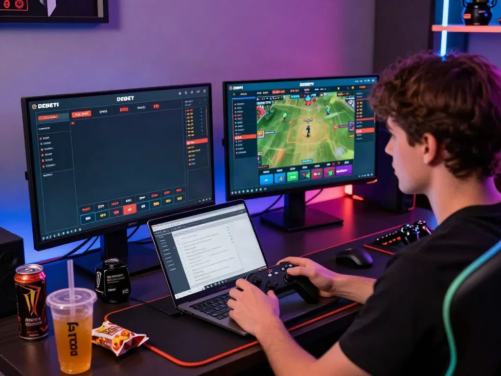 Person placed in a dynamic online gaming session at https://debet.gb.net/ with engaging visuals and snacks.