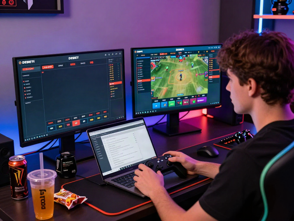 Person placed in a dynamic online gaming session at https://debet.gb.net/ with engaging visuals and snacks.