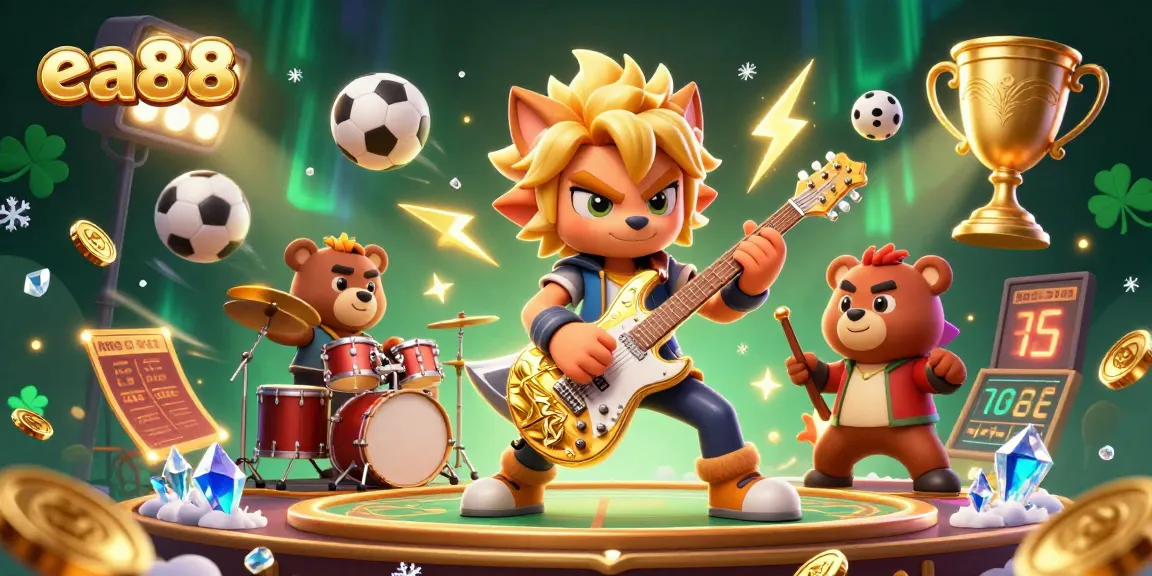 ea88 showcases thrilling gameplay with a rock star wolf and dramatic casino elements.