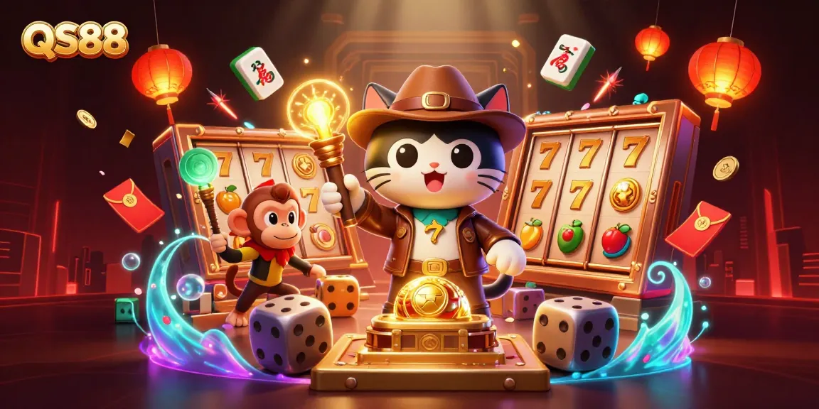 Experience the thrilling world of QS88 slots featuring dynamic 3D characters and rich casino elements.