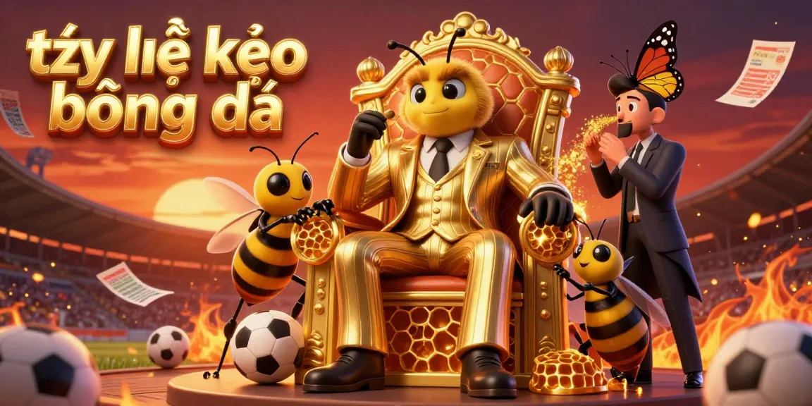 Explore tỷ lệ kèo bóng đá with a vibrant 3D illustration featuring a mob boss overseeing a bustling betting scene.