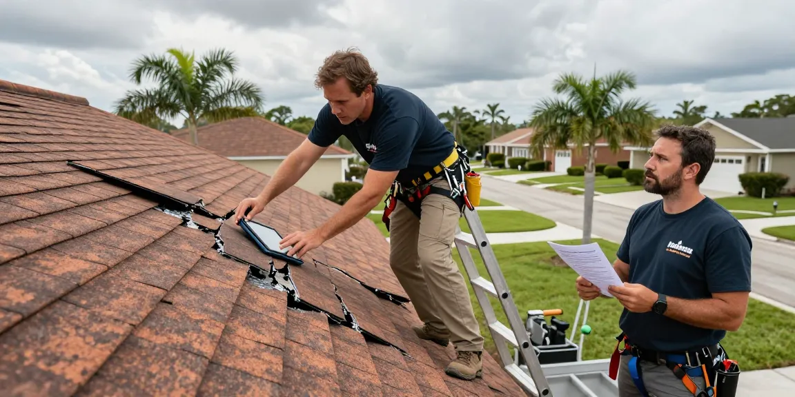 Storm damage inspection in Tampa by a local roofer, highlighting crucial repairs and homeowner guidance.