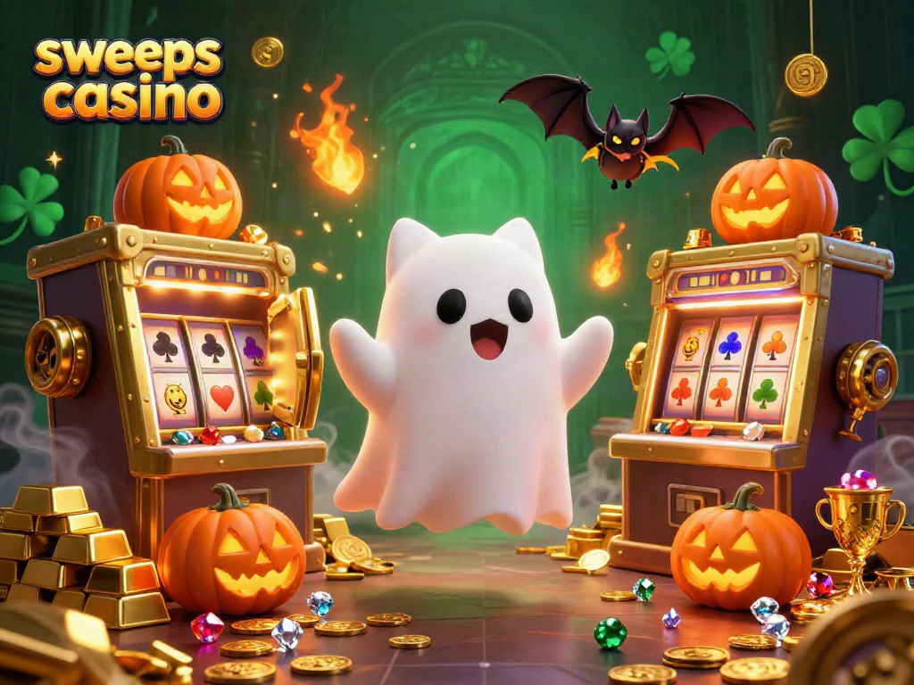 Engage in the sweeps coins casino experience with a vibrant 3D scene of whimsical characters and treasure.