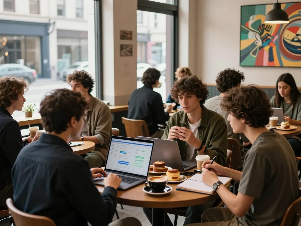 Discussing the impact of sex AI technology in a vibrant café setting.