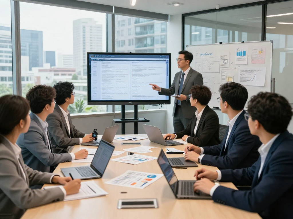 Team discussing strategies for document fraud detection in a modern corporate office
