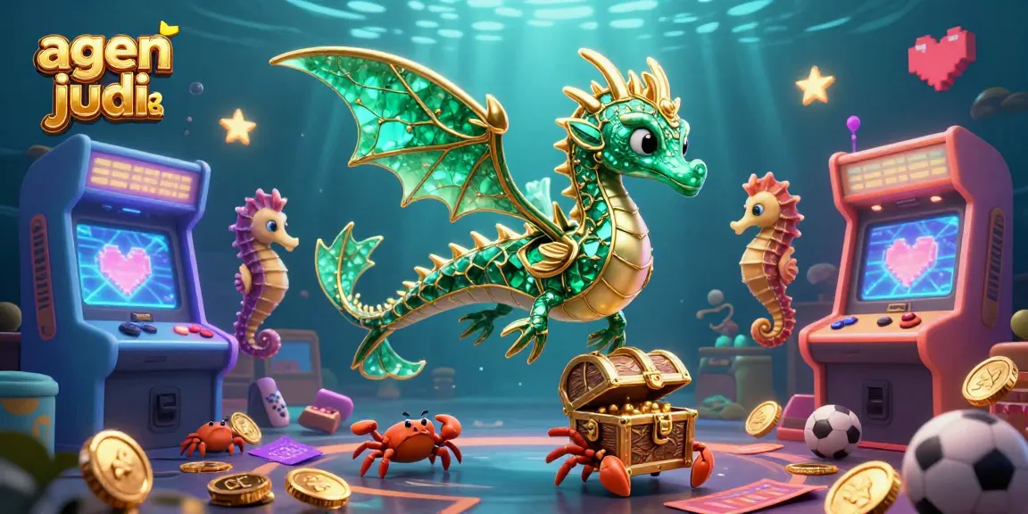 Experience thrilling action with agen judi bola amidst underwater treasures and vibrant casino elements in this colorful scene.