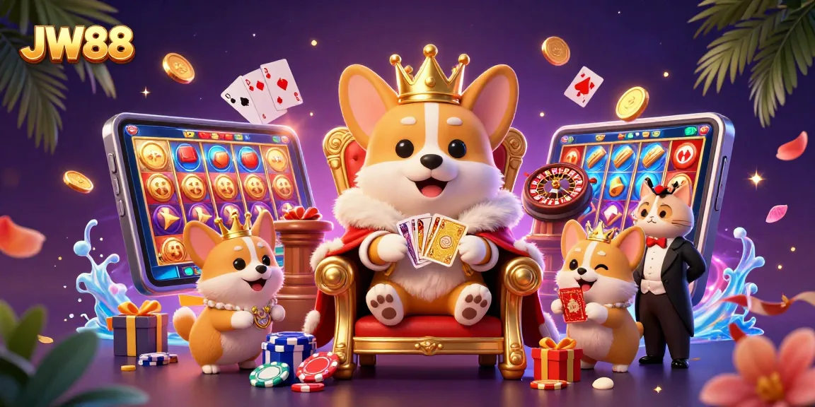 Engage with JW88's vibrant casino fun featuring 3D cartoon characters and exciting slot game elements.