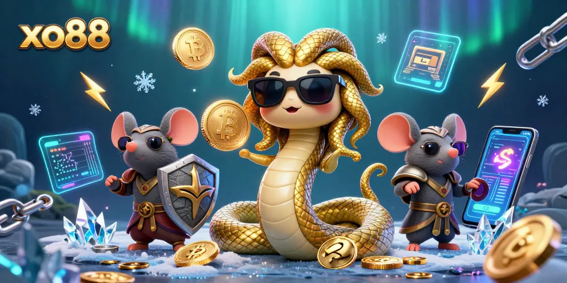 Play at xo88 to win with dazzling 3D characters and crypto-themed elements in a vibrant casino atmosphere.