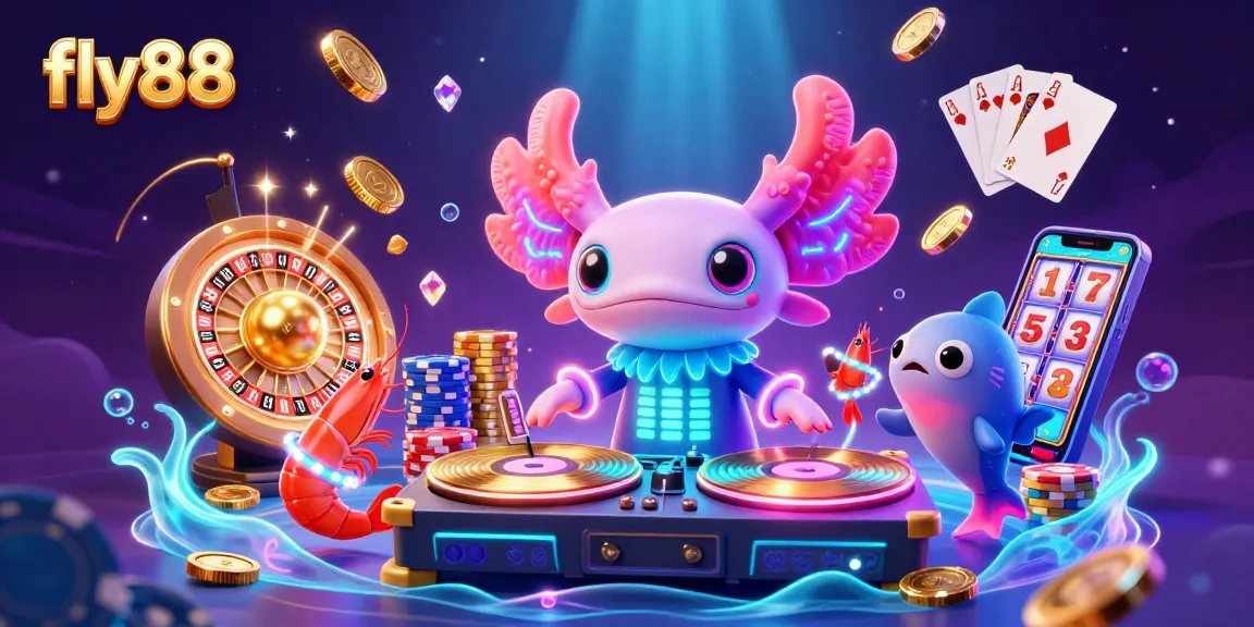 Experience the thrill of fly88 with vibrant casino energy, gold coins cascading from lively underwater characters.