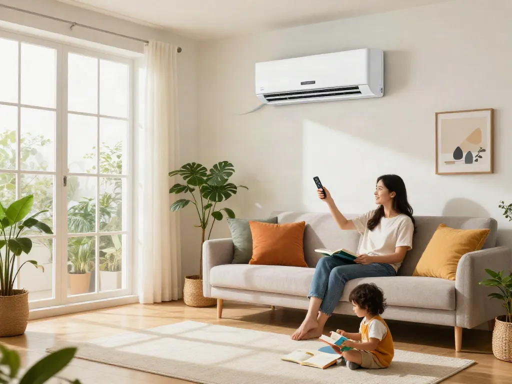 mini split of air conditioner in a modern living room helping create a comfortable family space