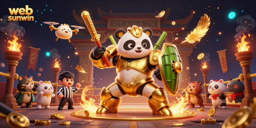 Engage with web sunwin in a vibrant, dynamic 3D casino arena featuring whimsical characters and rich gaming elements.