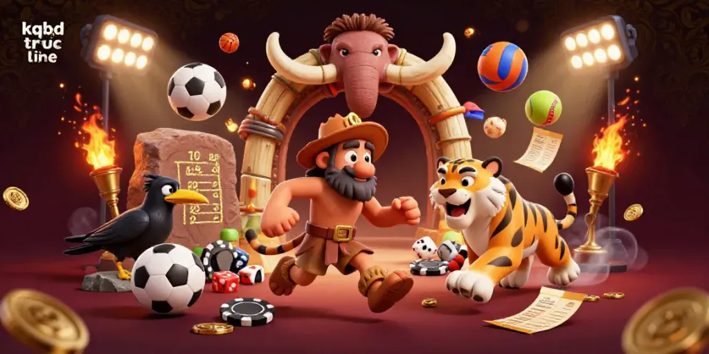 Engaging kqbd truc tuyến scene showcasing a prehistoric casino with unique gaming elements and characters.