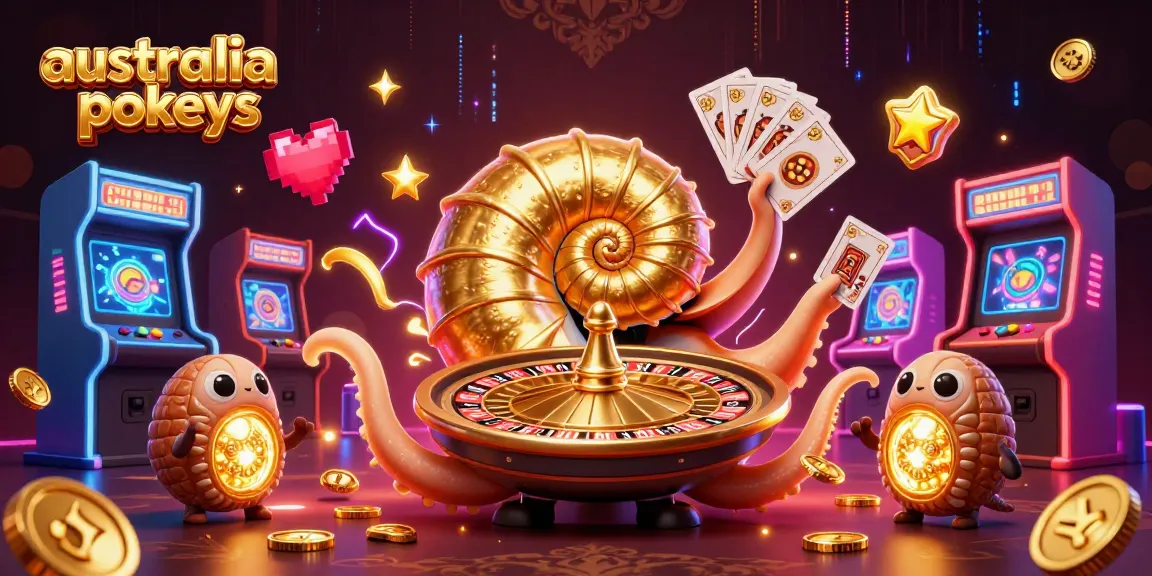 A mesmerizing display of dazzling australia online pokies, a giant nautilus roulette wheel, and vibrant arcade elements.