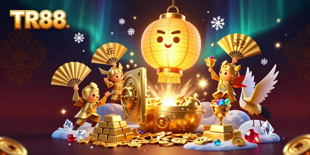 Experience the thrilling world of TR88, a vibrant casino scene filled with treasures and lucky symbols.