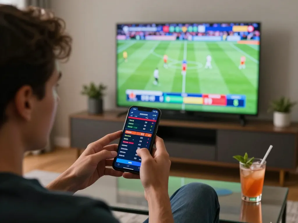 Kết nối với Liên Kết 12bet qua smartphone trong một phiên cược thể thao căng thẳng tại nhà