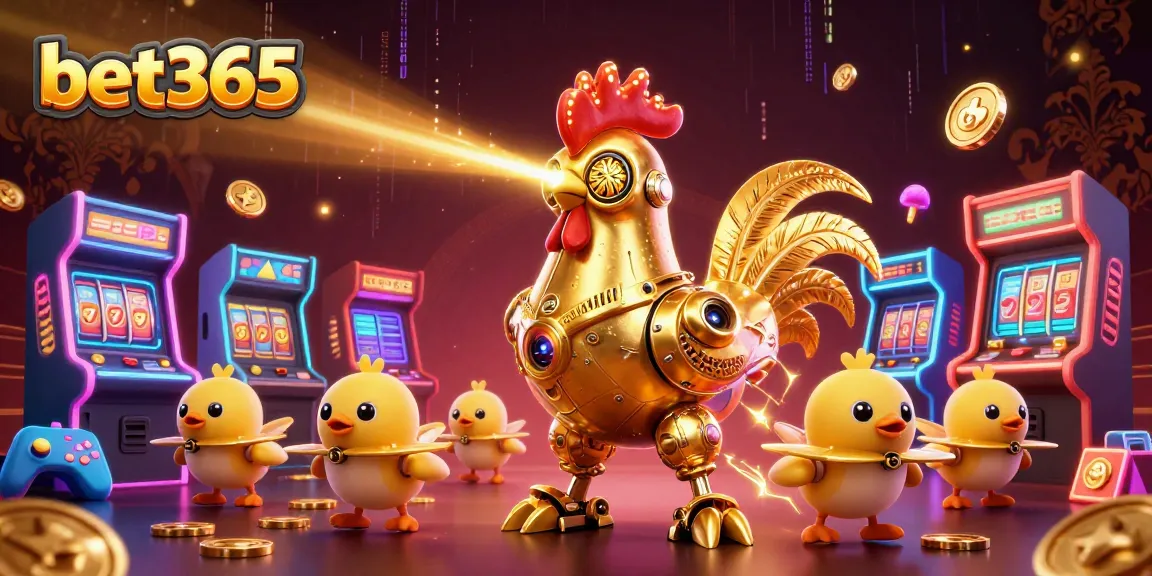 Experience the excitement of bet365 with a dynamic illustration featuring a golden rooster and vibrant casino elements.