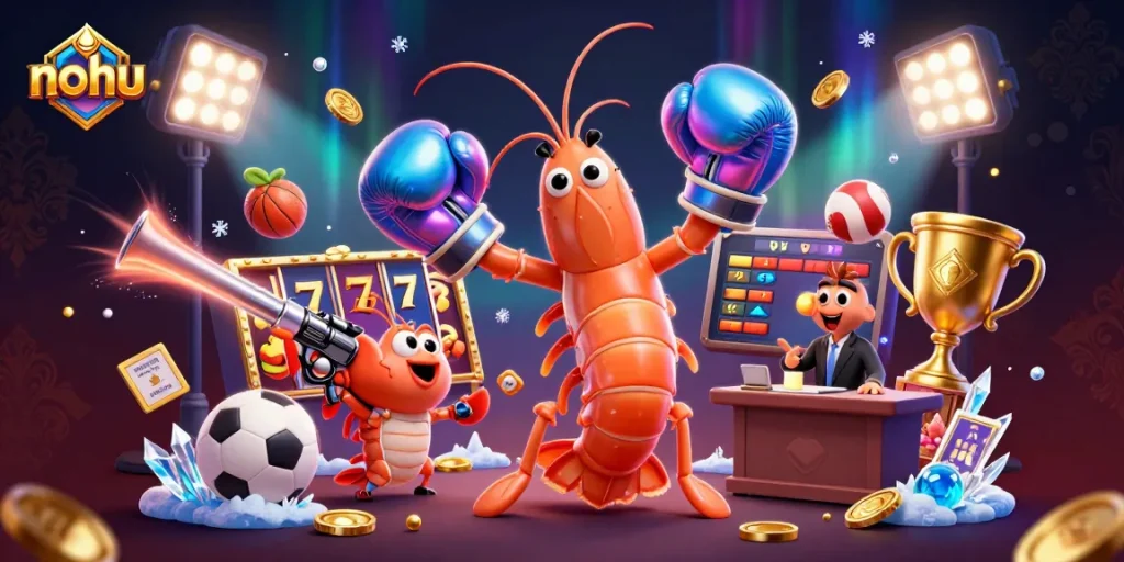 Boost your winnings at nohu with a vibrant 3D illustration of casino elements and gaming characters.