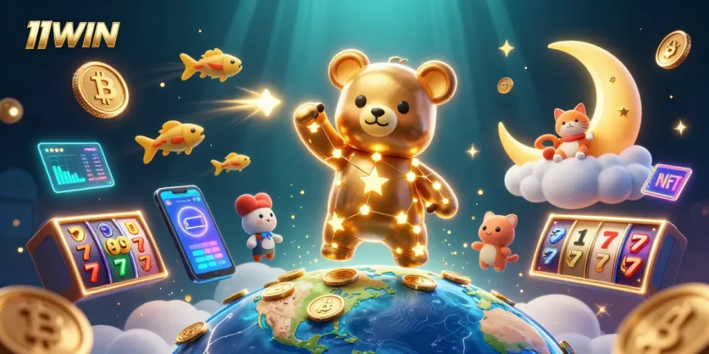 Experience the excitement of winning at 11WIN with stellar characters and vibrant casino elements.